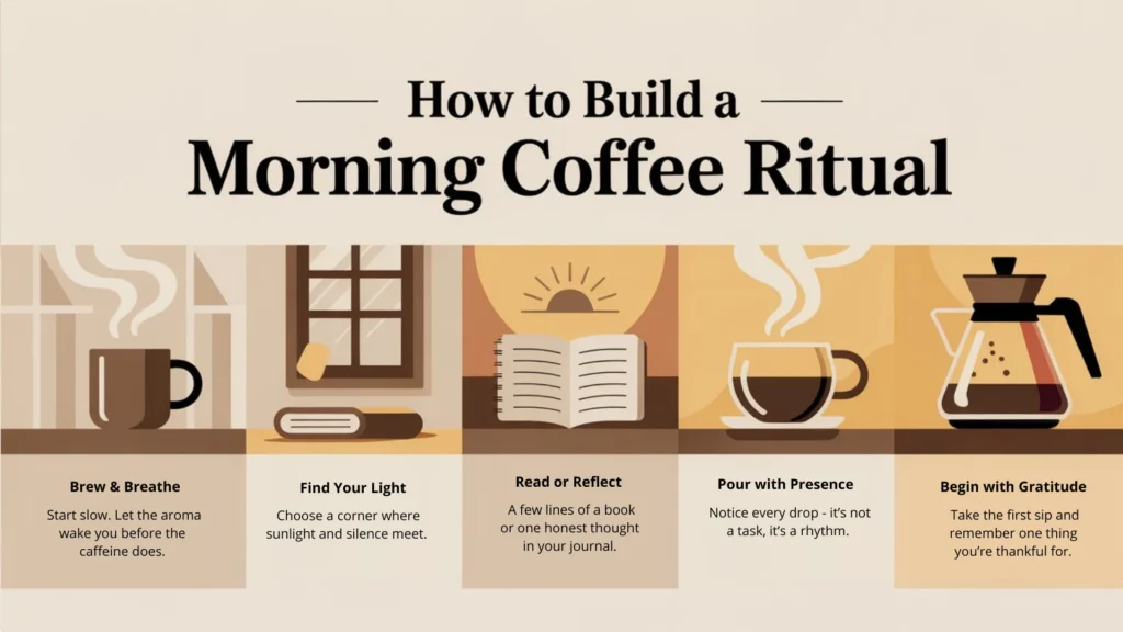Infographic showing steps to build a morning coffee ritual.