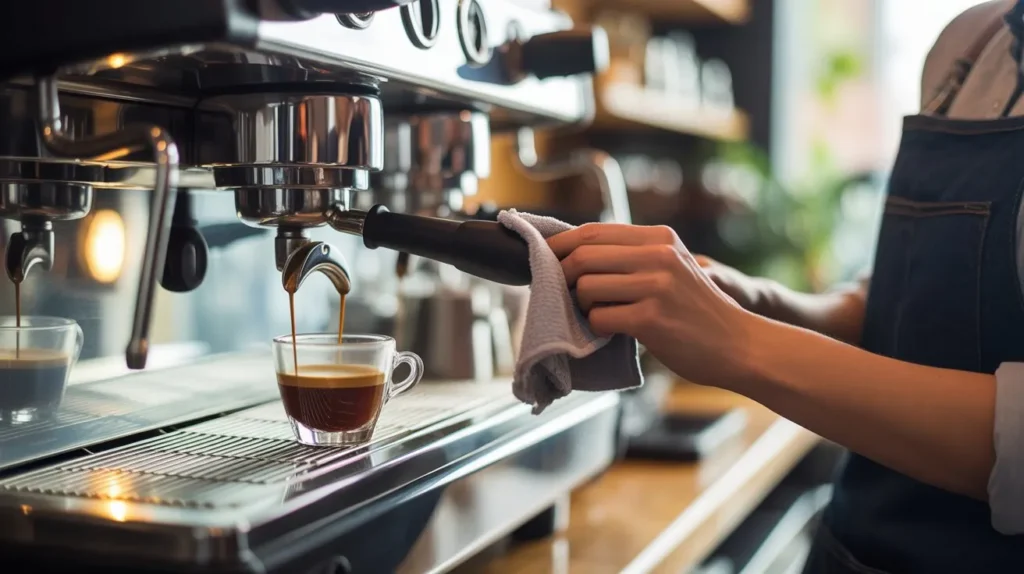 Cleaning espresso machine steam wand after making coffee