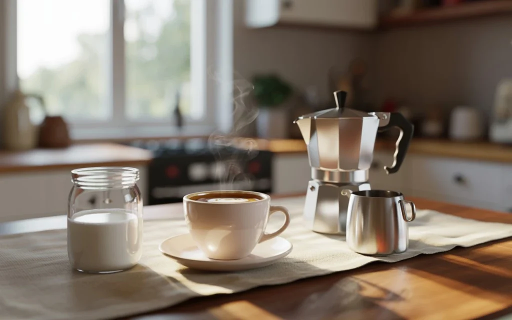 Whisking milk for homemade latte without espresso machine