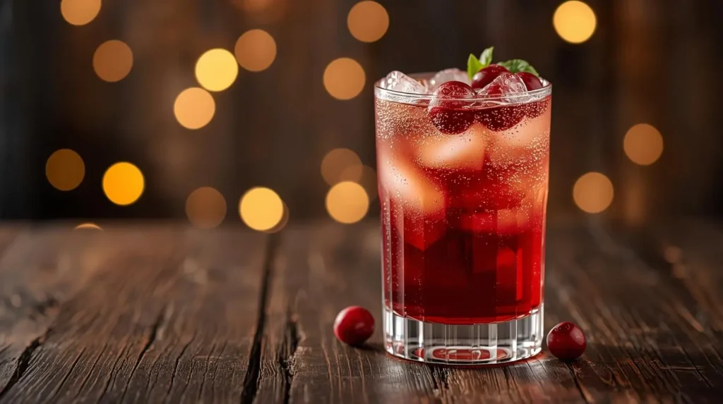 Cranberry coffee spritz with ice and fresh cranberries