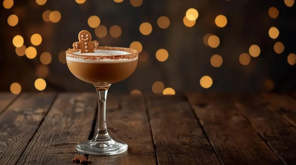 Gingerbread espresso martini with cinnamon sugar rim