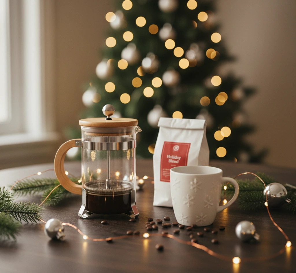 beginner coffee gift set under Christmas tree