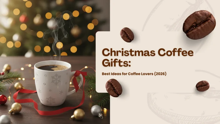 Christmas coffee gifts for coffee lovers. Cozy Christmas coffee scene