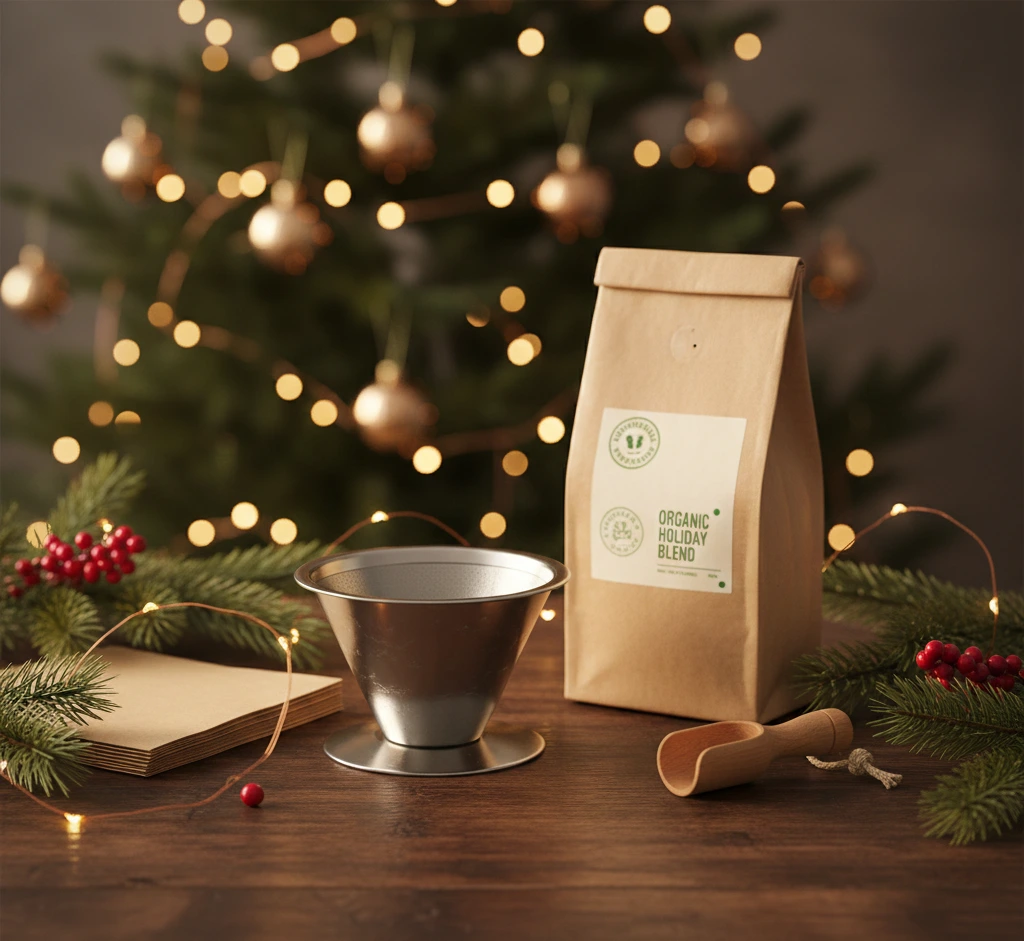 Eco friendly sustainable coffee products with natural decorations