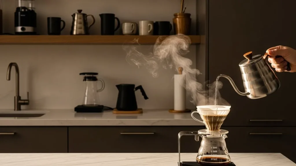 Pour-over brewing method used for specialty coffee at home