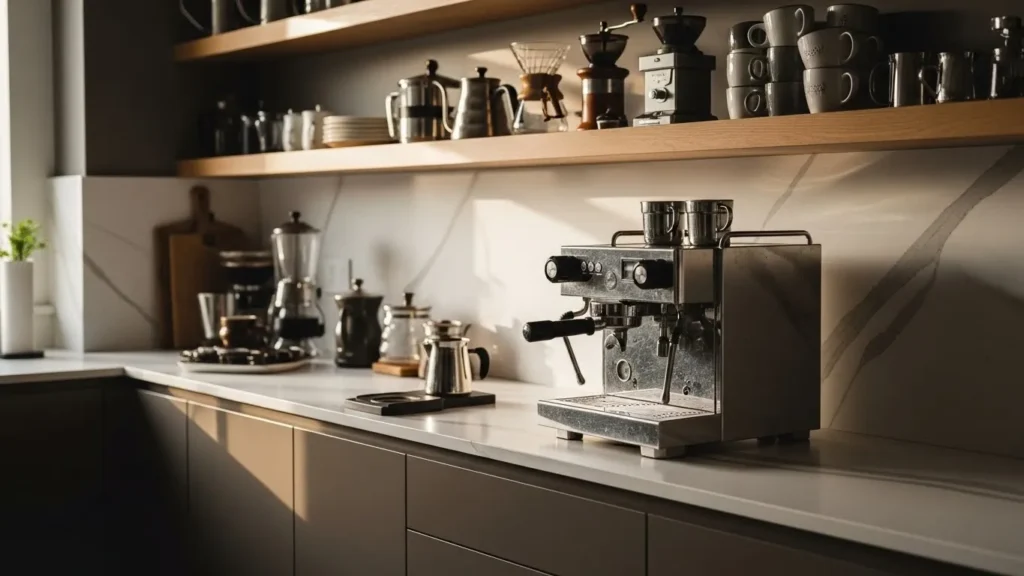 used espresso machine on kitchen counter