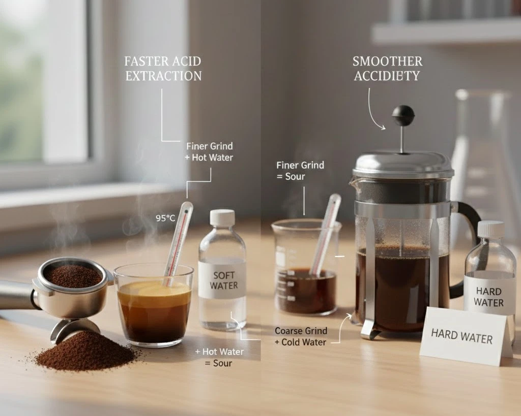 how water temperature and grind size affect coffee acidity