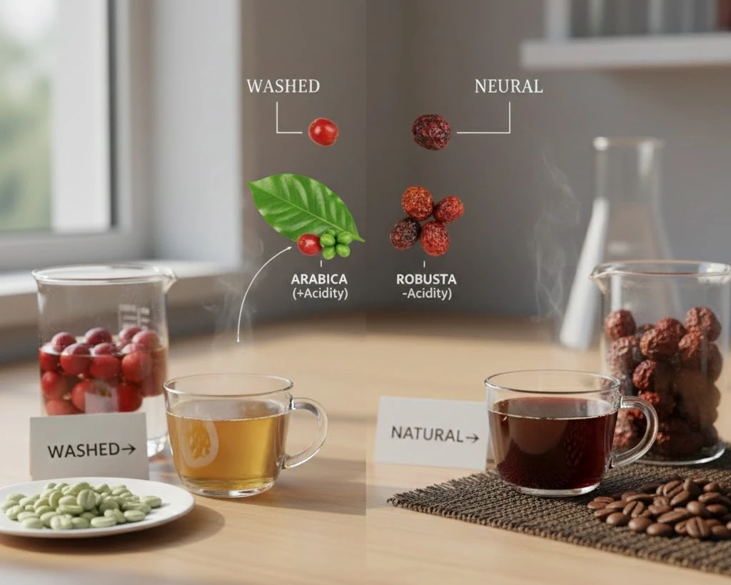 washed vs natural coffee processing impact on acidity