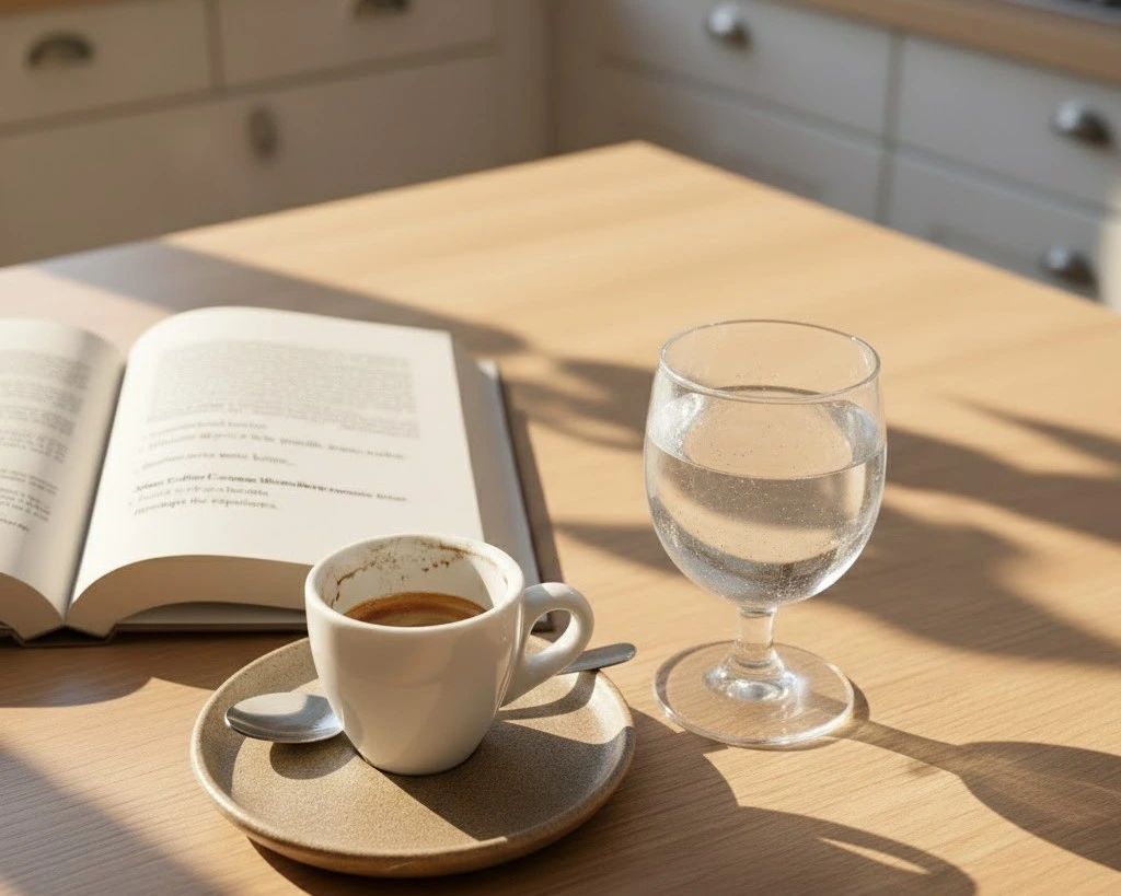 person drinking water before sipping espresso