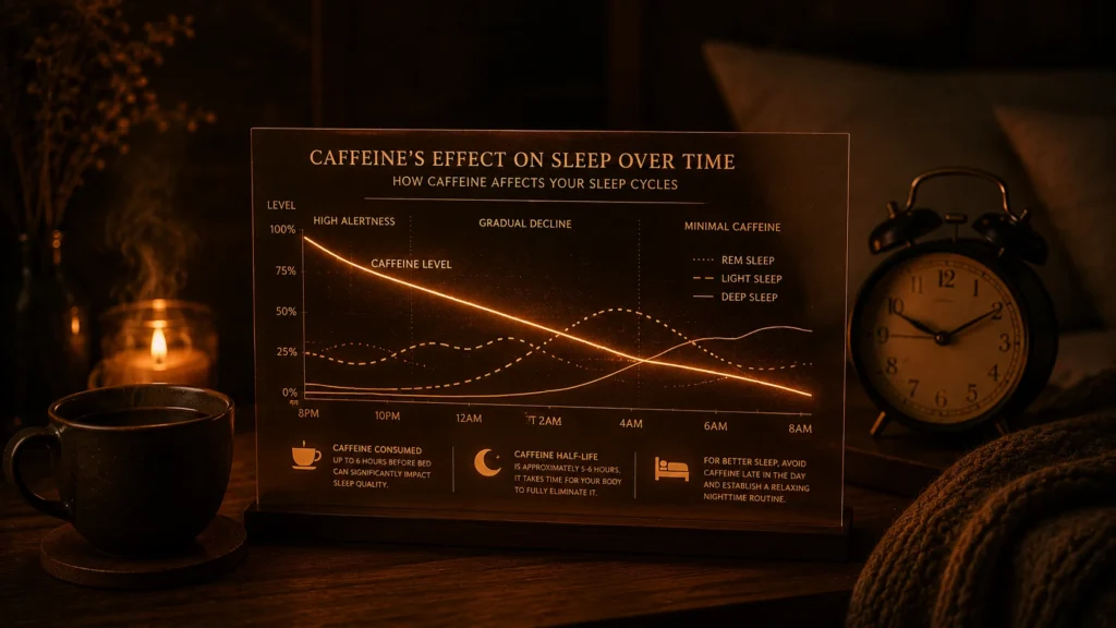 Chart visualizing how caffeine levels decline after coffee consumption