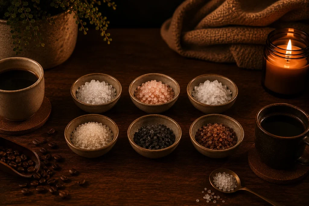 Coffee brewed with different salt types for flavor experiments