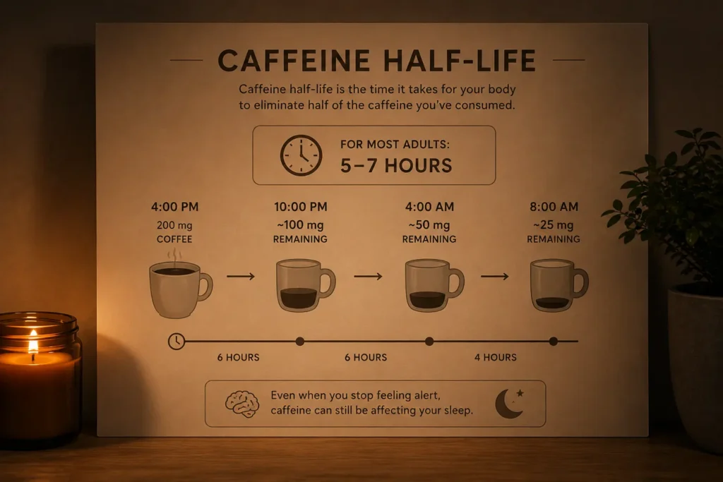 Visual explanation of caffeine half-life over time