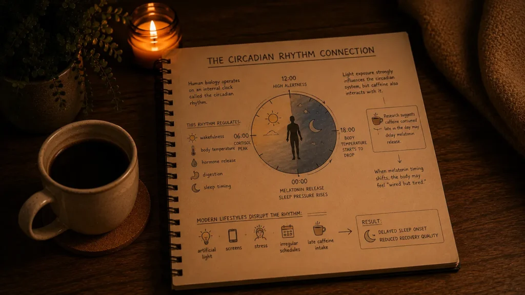 Circadian rhythm chart showing ideal coffee timing